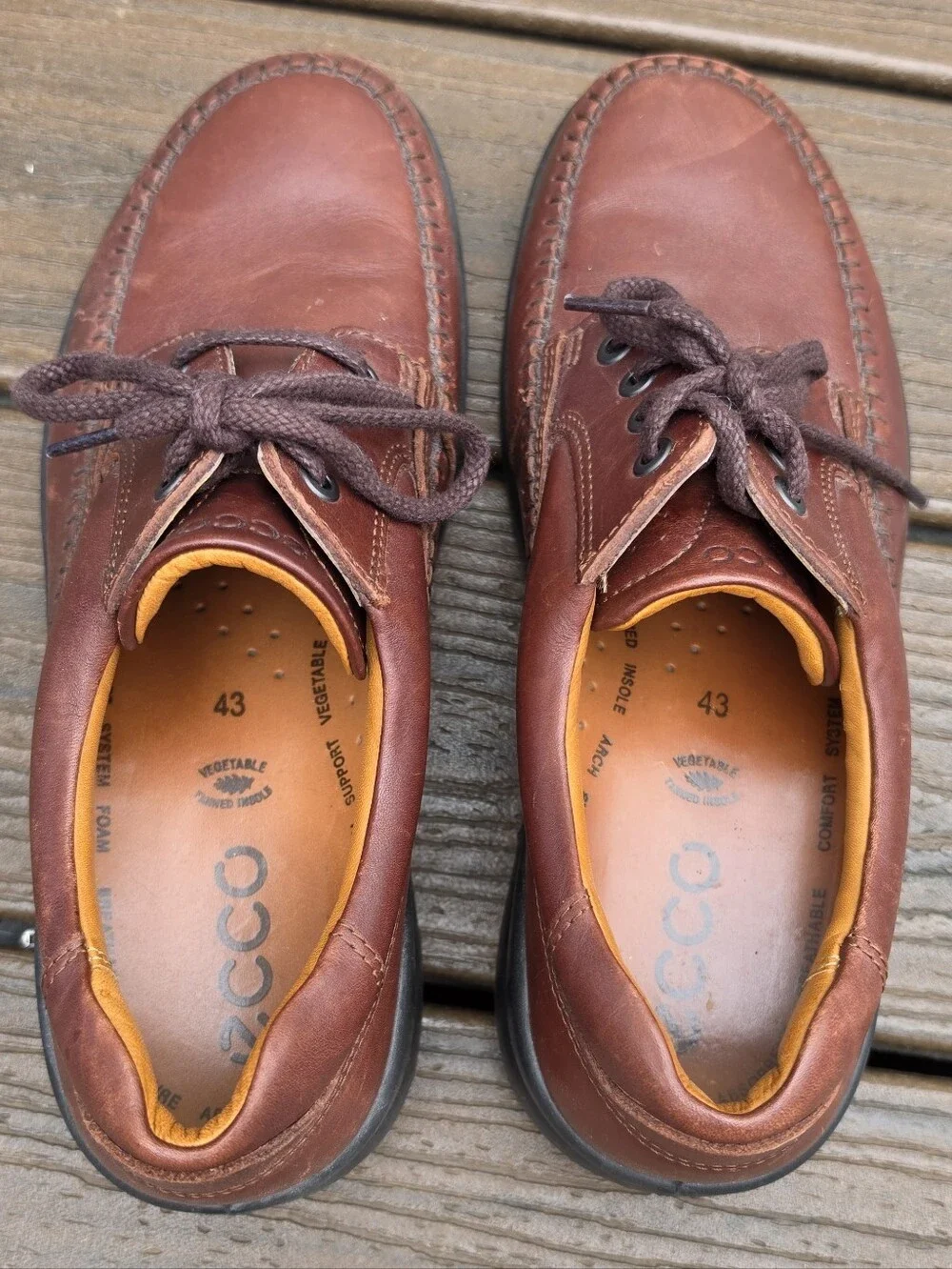 Ecco Seawalker Men's 43 US 9.5-10 Brown Leather Casual Oxford Lace Up Shoes